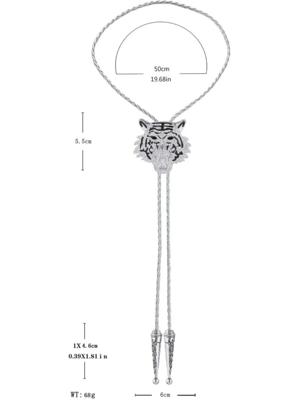 Stylish Western Bolo Tie with Tiger Head Rhinestones | Brown Leather Cord